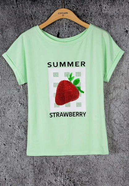 MEGI PISTACJOWA BLUZKA / TRUSKAWKA Z CYRKONIAMI / B1583