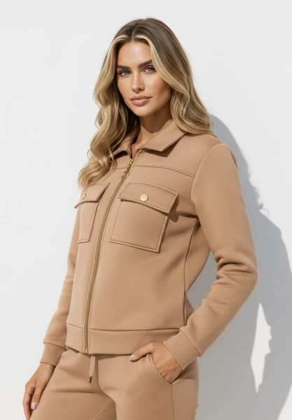 MEGI CAPPUCCINO OCIEPLANA BOMBERKA / ROZPINANA BLUZA Z KOŁNIERZYKIEM / H0388