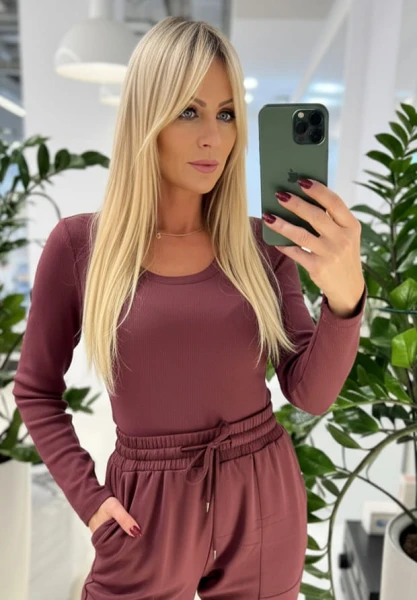 MEGI BORDOWA PRĄŻKOWANA BLUZKA & BODY  / B2482