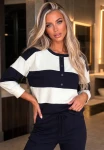 MEGI GRANATOWA BLUZA W BIAŁE PASY / B3246