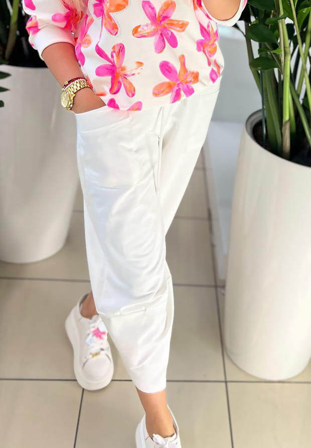 MEGI BIAŁE SPODNIE TULIPANY / P1100 