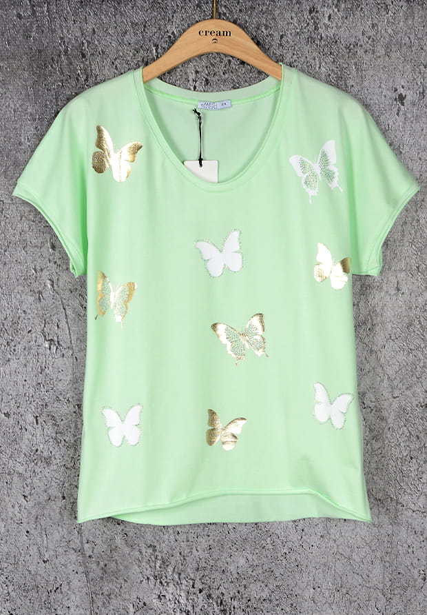 MEGI PISTACJOWA BLUZKA CIĘTA LASEROWO / MOTYLE & CYRKONIE / B1575