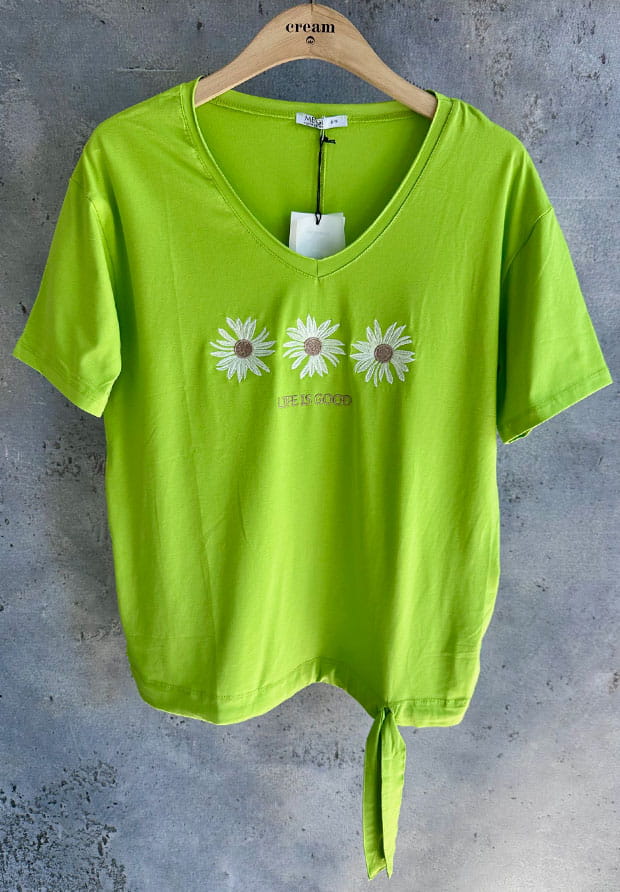 MEGI LIMONKOWA BLUZKA / HAFTOWANE KWIATKI / B1968