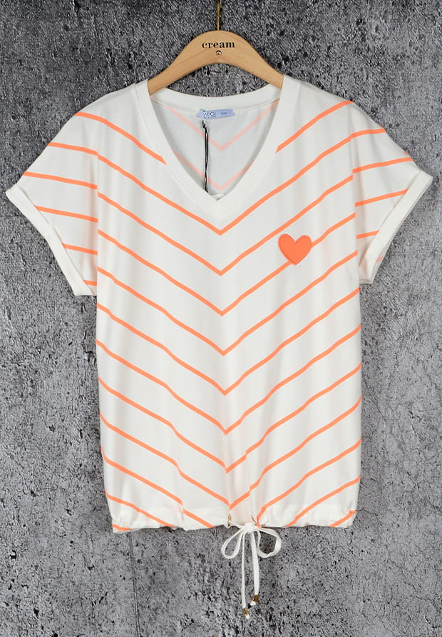 MEGI BIAŁA BLUZKA W MANDARYNKOWE PASKI / M4634