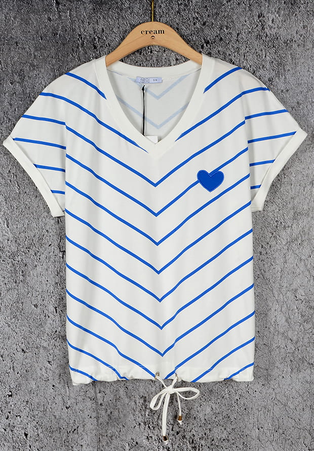 MEGI BIAŁA BLUZKA W CHABROWE PASKI / M4634 