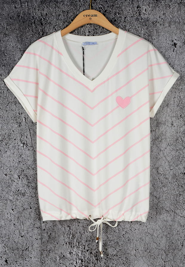 MEGI BIAŁA BLUZKA W JASNO RÓŻOWE PASKI / M4634 