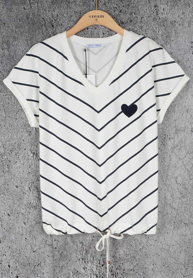 MEGI BIAŁA BLUZKA W CIEMNO GRANATOWE PASKI / M4634