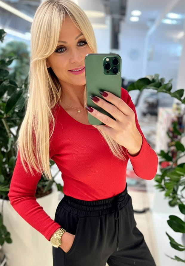 MEGI CZERWONA PRĄŻKOWANA BLUZKA & BODY  / B2482