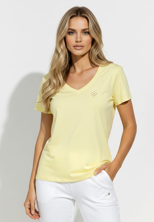 MEGI CYTRYNOWA BLUZKA Z METALOWYM ZNACZKIEM INVT / B1541  