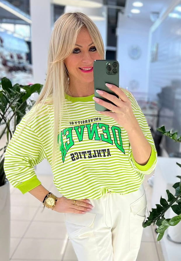 MEGI LIMONKOWE PASECZKI - BIAŁA BLUZA Z NADRUKIEM / B2664