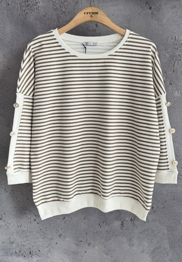 MEGI BIAŁA BLUZA W CAPPUCCINO PASECZKI / OZDOBNE GUZICZKI / B2772 