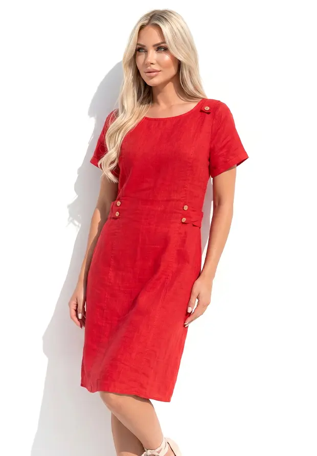 MADE IN ITALY CZERWONA LNIANA SUKIENKA / PURO LINO / UNI 