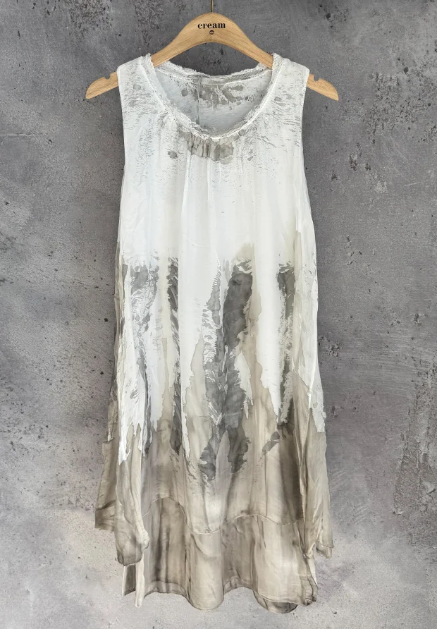 MADE IN ITALY LUPO MODA WŁOSKA JEDWABNA SUKIENKA Z CEKINAMI BEŻOWE OMBRE / UNI 