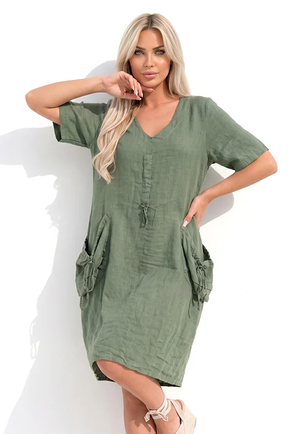 ENZO MICCICO LNIANA OLIWKOWO ZIELONA SUKIENKA OVERSIZE / MADE IN ITALY / UNI 