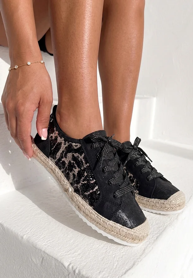 CZARNE ESPADRYLE Z CEKINAMI / WYGODNE BUTY NA WIOSNĘ I LATO