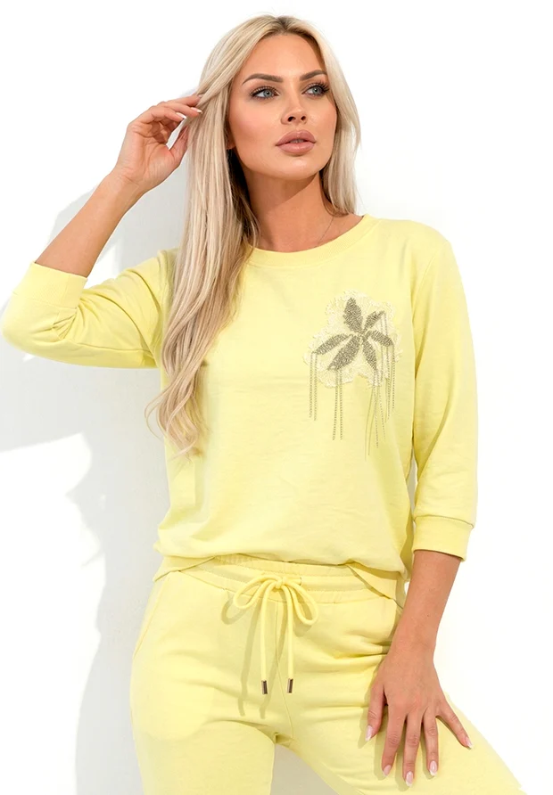 MEGI CYTRYNOWA BLUZA / KORONKOWY KWIAT WYKOŃCZONY ŁAŃCUSZKAMI / B1401