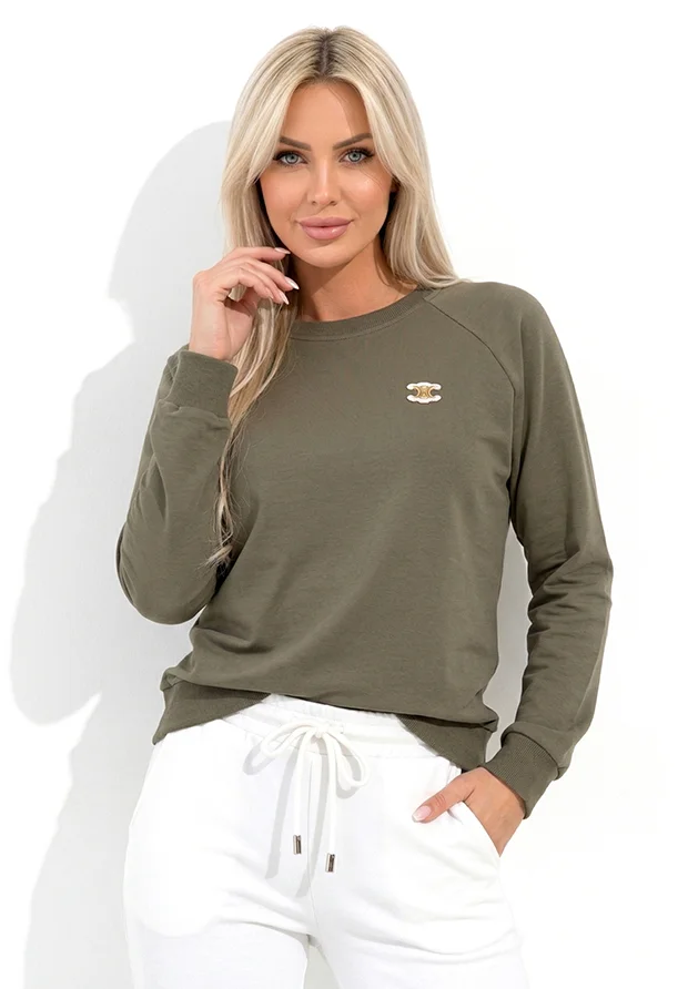 MEGI KHAKI BLUZA / HAFTOWANA NASZYWKA Z OZDOBNYM MONOGRAMEM / B0452