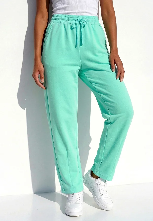 MEGI MIĘTOWE SPODNIE Z ZASZEWKAMI NA NOGAWKACH / P2843