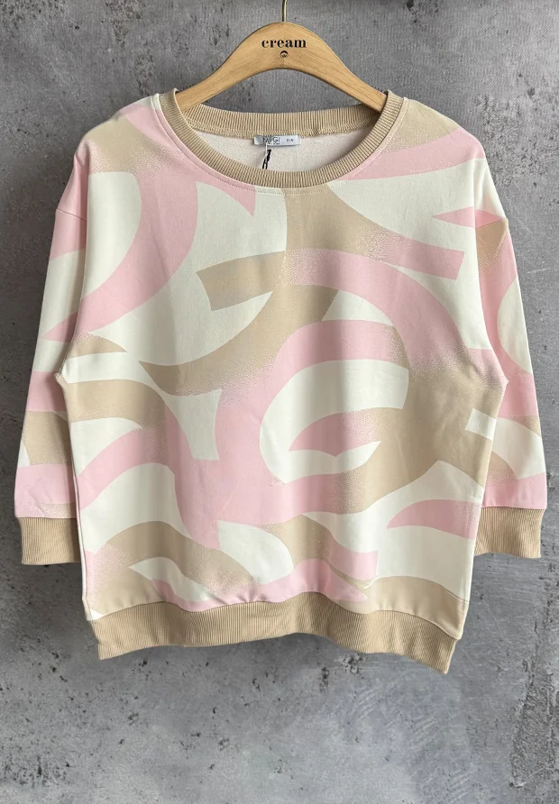 MEGI BIAŁA BLUZA WE WZORY / JASNY BEŻ & CUKIERKOWY RÓŻ / B2941