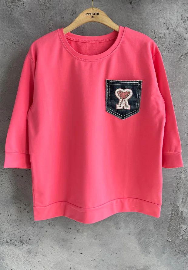 MEGI RÓŻOWA BLUZA Z JEANSOWĄ KIESZONKĄ / B1277