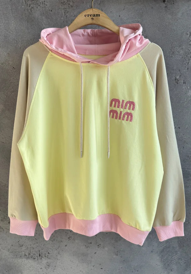 MEGI CYTRYNOWA BLUZA KAPTUREM / CUKIERKOWY RÓŻ & JASNY BEŻ / B2906