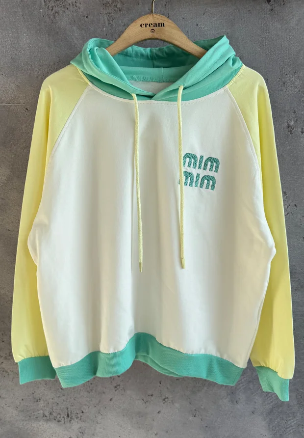 MEGI BIAŁA BLUZA KAPTUREM / MIĘTOWY & CYTRYNOWY / B2906