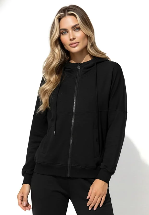 MEGI CZARNA ROZPINANA BLUZA Z KAPTUREM / H2636