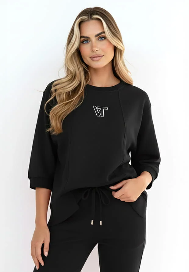 MEGI CZARNA BLUZA Z HAFTOWANYM LOGO / B2685