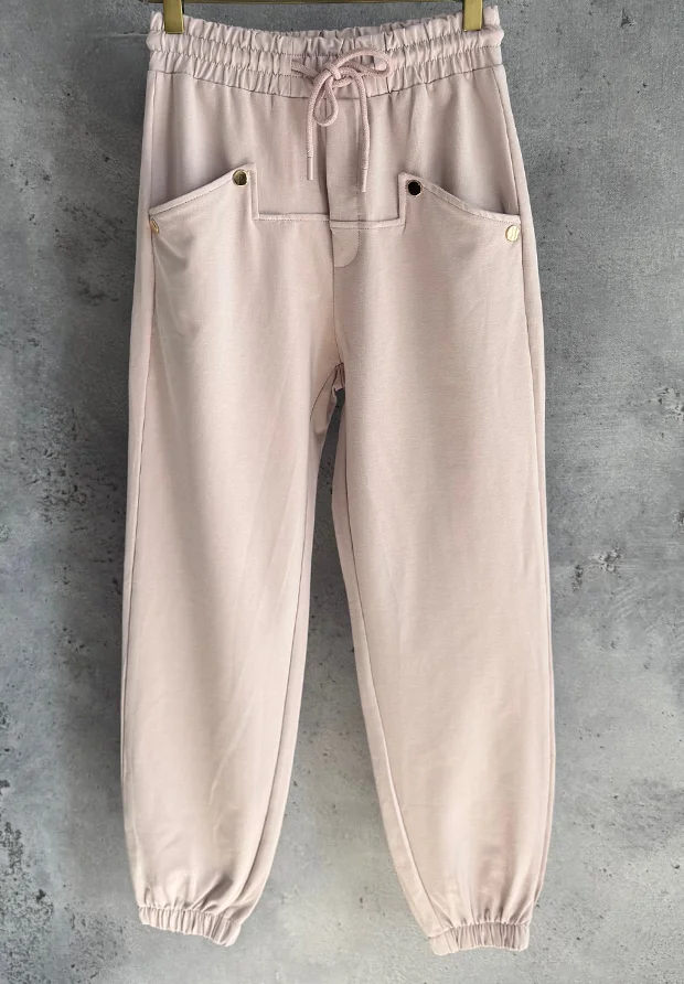 MEGI RÓŻOWO WRZOSOWE SPODNIE DRESOWE ZE ZŁOTYMI NAPAMI / P1223