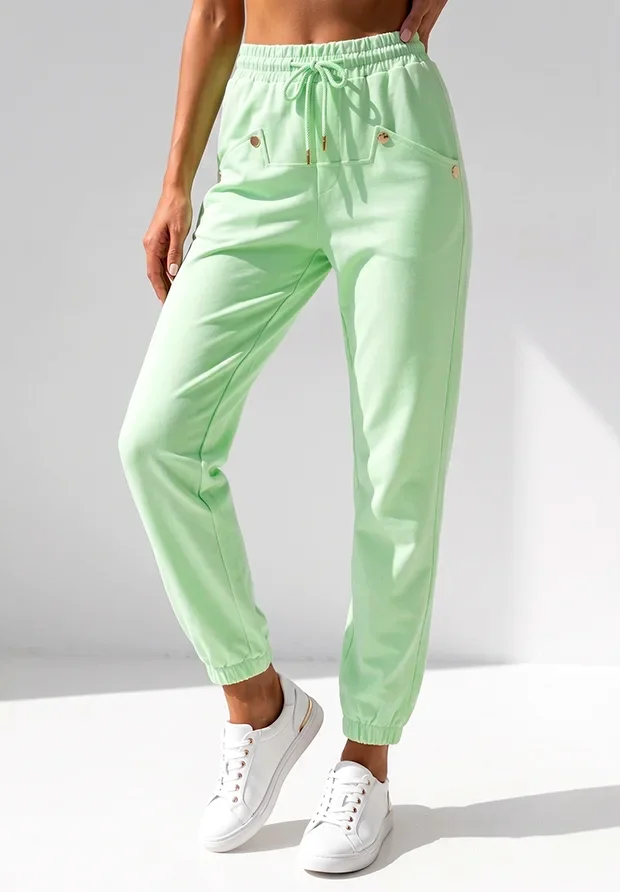 MEGI PISTACJOWE SPODNIE DRESOWE ZE ZŁOTYMI NAPAMI / P1223 