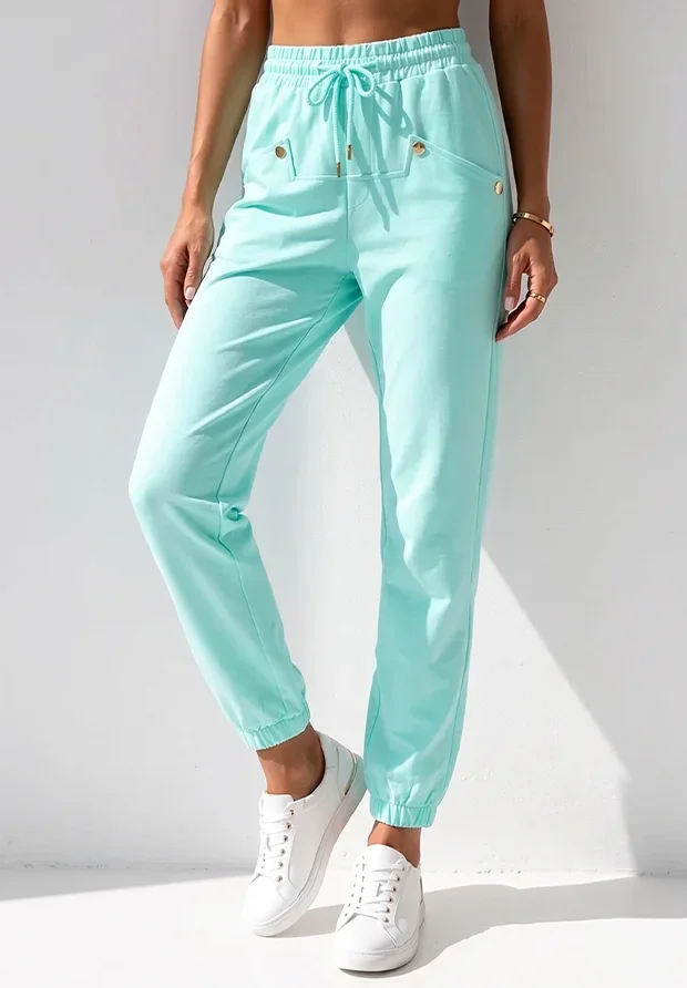 MEGI AQUA SPODNIE DRESOWE ZE ZŁOTYMI NAPAMI / P1223