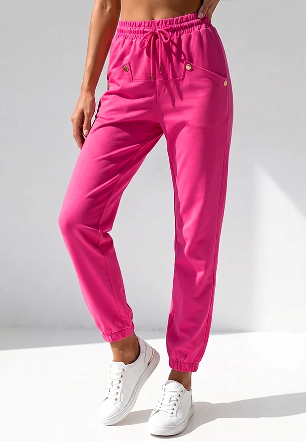 MEGI FUKSJOWE SPODNIE DRESOWE ZE ZŁOTYMI NAPAMI / P1223