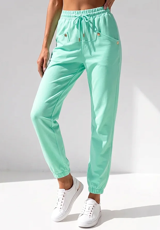 MEGI MIĘTOWE SPODNIE DRESOWE ZE ZŁOTYMI NAPAMI / P1223