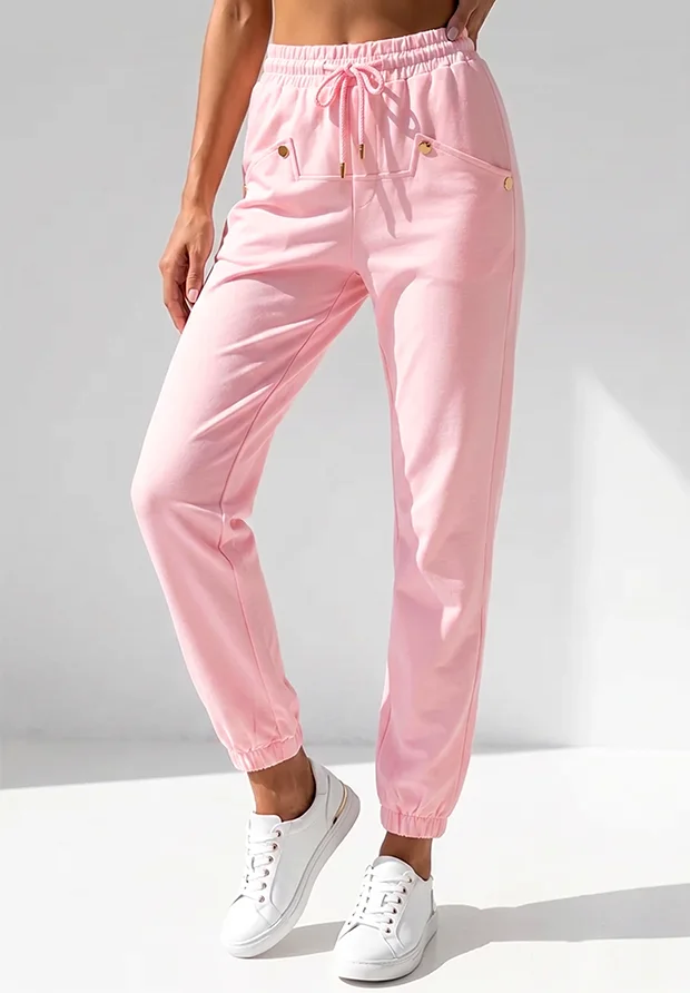 MEGI CUKIERKOWO RÓŻOWE SPODNIE DRESOWE ZE ZŁOTYMI NAPAMI / P1223