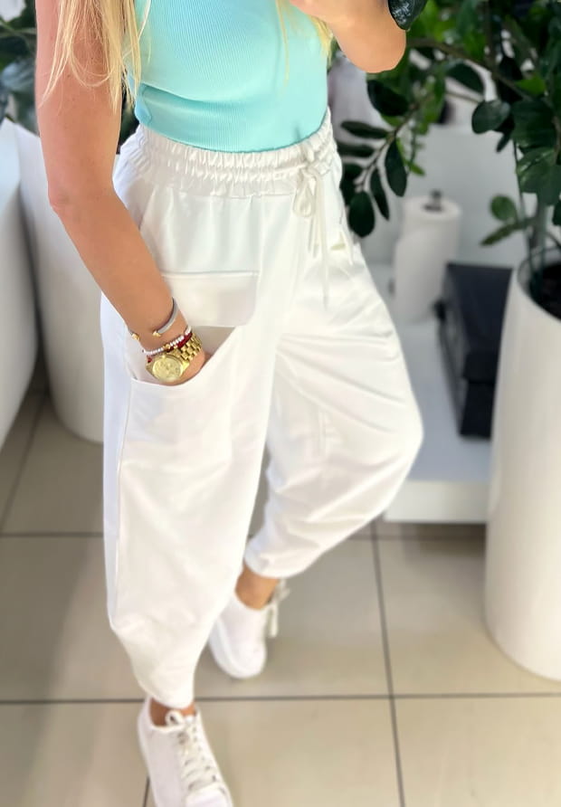 MEGI BIAŁE SPODNIE TULIPANY Z PATKAMI / P1207 