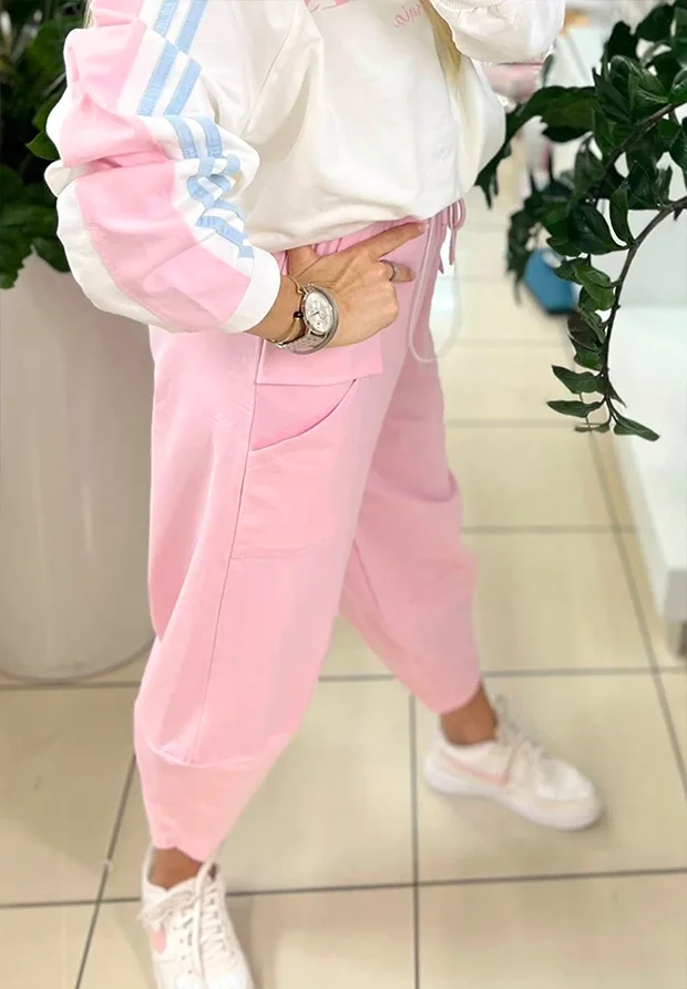 MEGI RÓŻOWE SPODNIE TULIPANY Z PATKAMI / P1207 