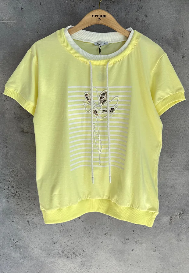  MEGI CYTRYNOWA BLUZKA Z BIAŁYM HAFTOWANYM KWIATEM / B0007