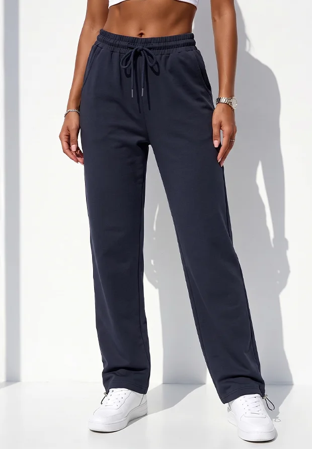 MEGI GRANATOWE SPODNIE DRESOWE PROSTA NOGAWKA Z REGULACJĄ DOŁU / P2836