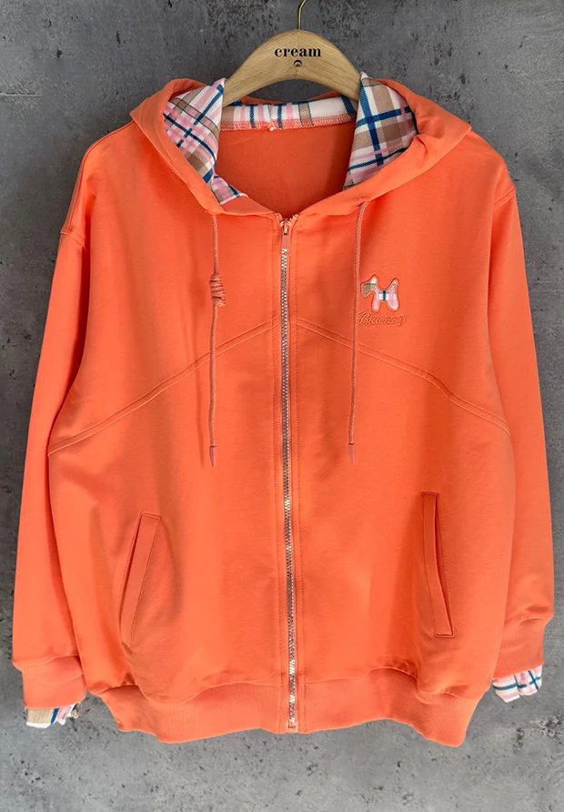 MEGI MANDARYNKOWA ROZPINANA BLUZA Z KAPTUREM / H2949