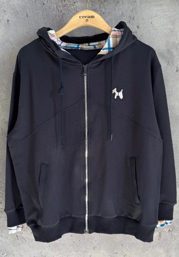 MEGI GRANATOWA ROZPINANA BLUZA Z KAPTUREM / H2949