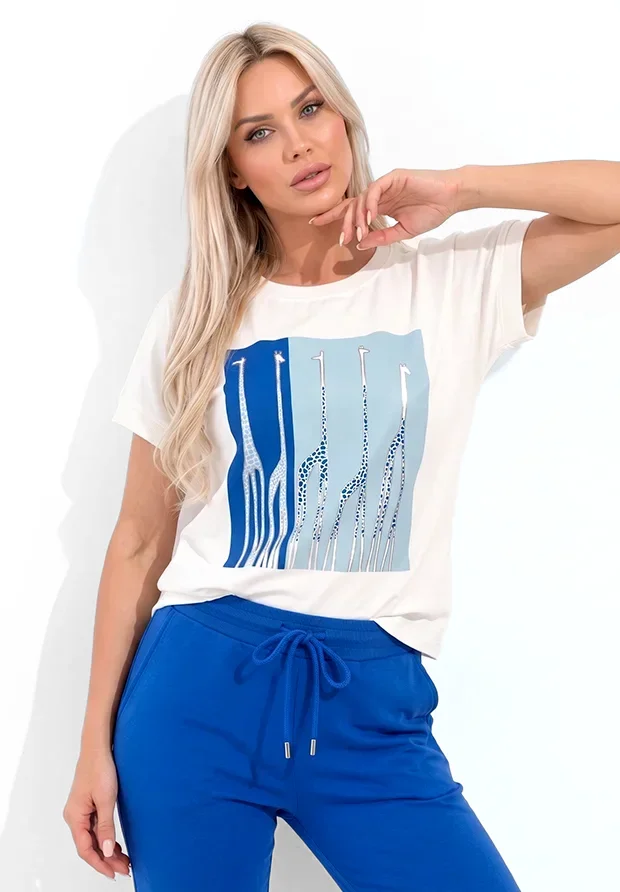 MEGI BIAŁA BLUZKA W ŻYRAFY / CHABROWY & JASNO EBINIESKI / B2955 