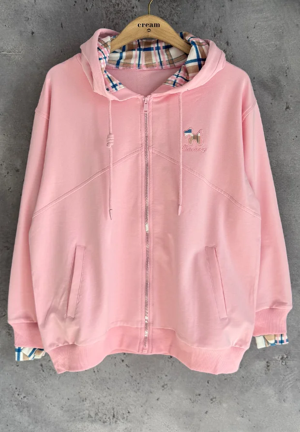 MEGI CUKIERKOWO RÓŻOWA ROZPINANA BLUZA Z KAPTUREM / H2949 