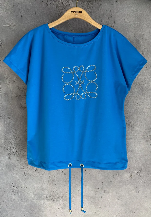 MEGI CHABROWA BLUZKA T-SHIRT ZE ZŁOTYM WZOREM Z DŻETÓW / B3151