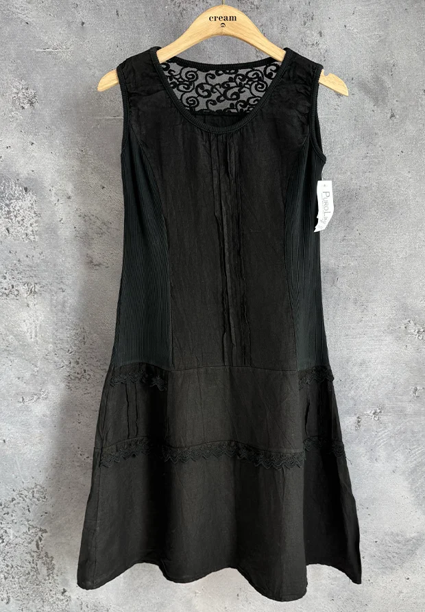 MADE IN ITALY WŁOSKA CZARNA LNIANA SUKIENKA / PURO LINO / UNI 