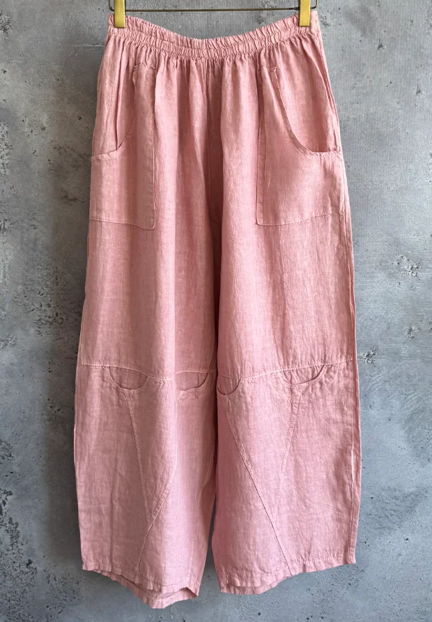 MADE IN ITALY PUDROWO RÓŻOWE LNIANE WŁOSKIE LUŹNE SPODNIE OVERSIZE / UNI