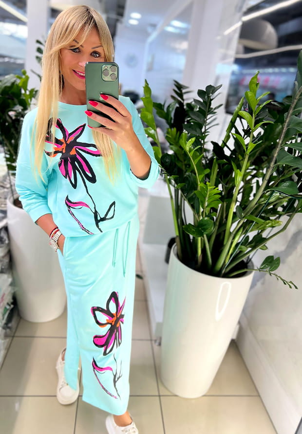 MEGI AQUA KOMPLET BLUZA + SPÓDNICA / T1486