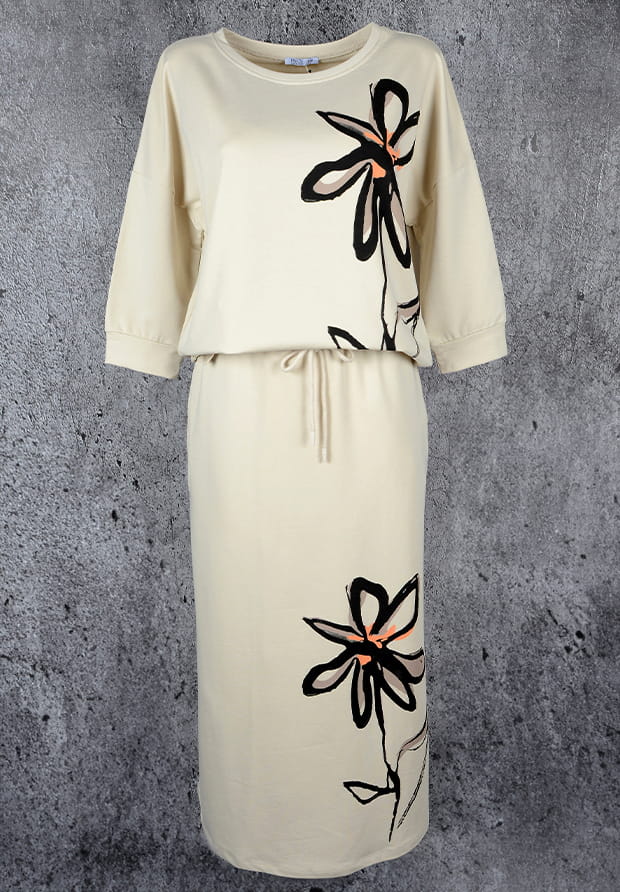 MEGI JASNO BEŻOWY KOMPLET BLUZA + SPÓDNICA / T1486