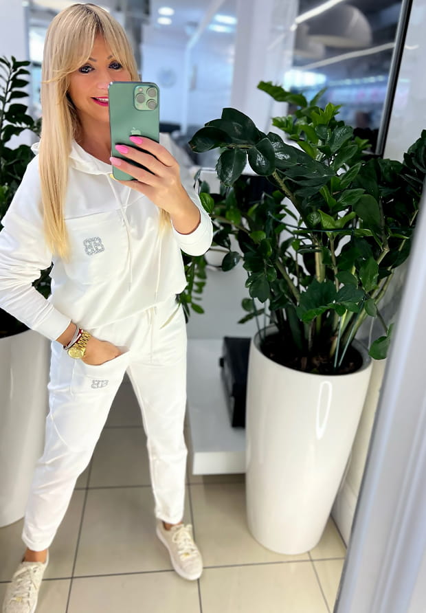 MEGI BIAŁY DRES KOMPLET / SPODNIE + BLUZA Z KAPTUREM / T1711