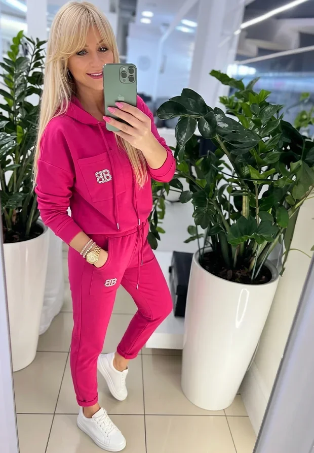 MEGI FUKSJOWY DRES KOMPLET / SPODNIE + BLUZA Z KAPTUREM / T1711