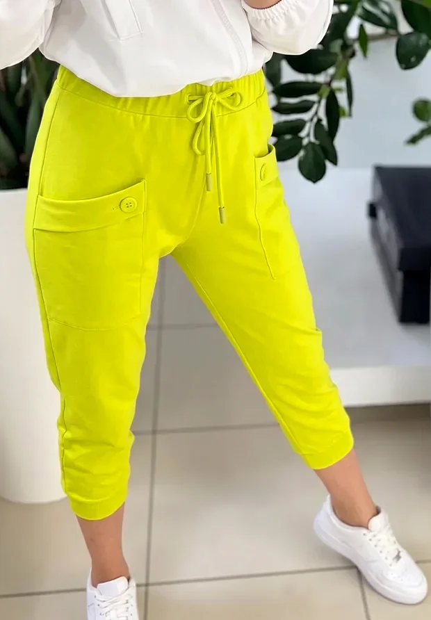 MEGI LIMONKOWE SPODNIE RYBACZKI 7/8 Z KIESZENIAMI / P0304